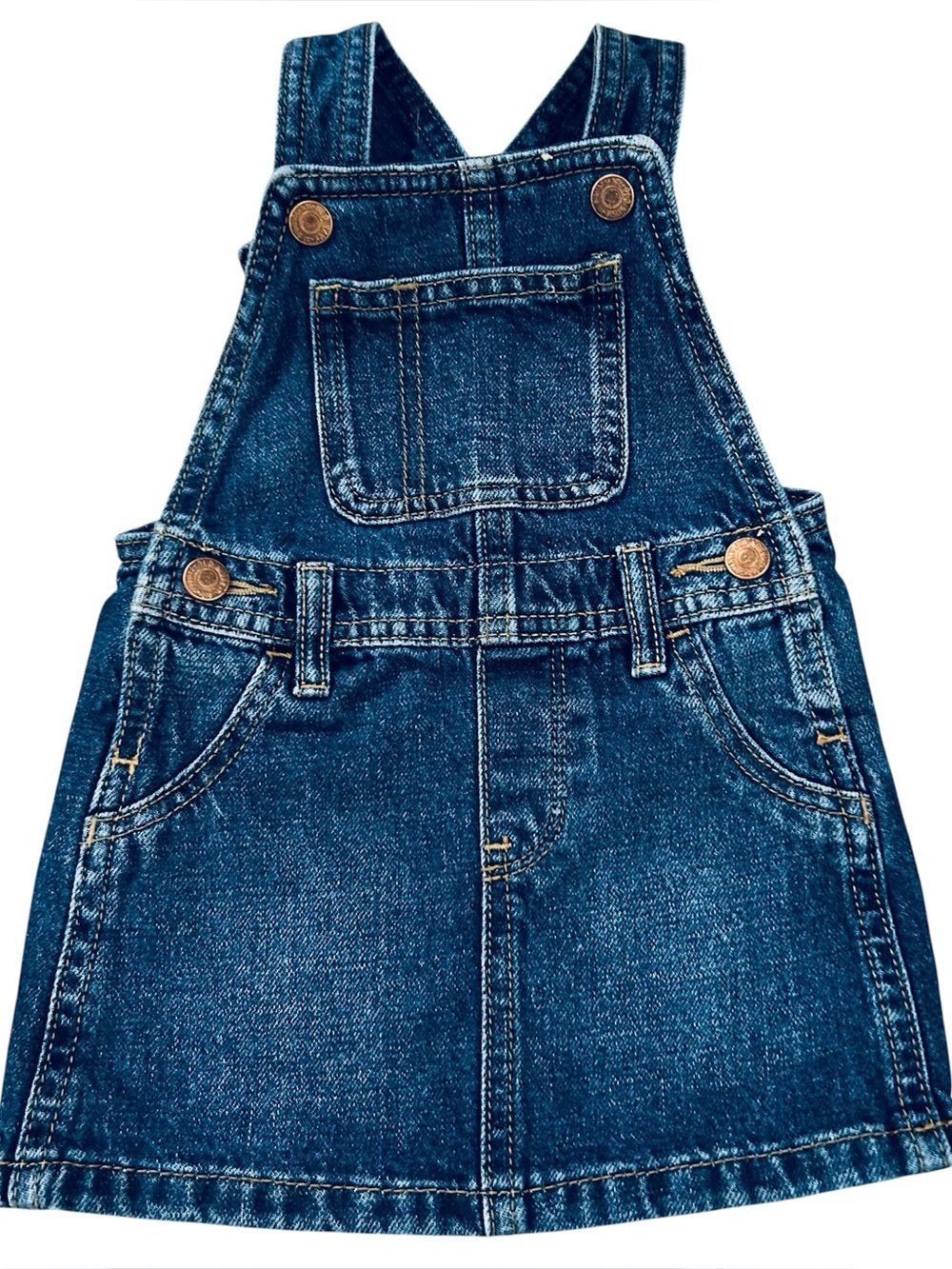 Old Navy Baby Girls Denim Overall Dress Bib Skirt 12-18 Months Blue Jeans
